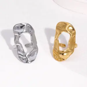 Wholesale 18K Gold Plated 304 Stainless Steel Vacuum Electroplating (In-Furnace) Open Ring Irregular Wide Version Titanium Steel Jewelry Non-Fading Simple Style For Women