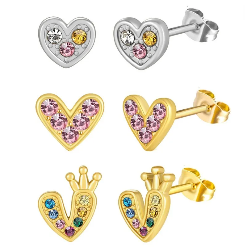Wholesale 1 Pair Elegant Heart Shape Inlay Titanium Steel Zircon Ear Studs