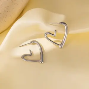 G28 Open Heart Earrings Steel Color
