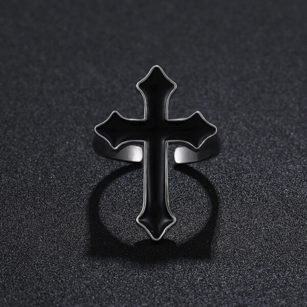 oly-91bf4c5d774312f904733393a1e333f9 Wholesale Retro Black Large Cross Open Ring Women's Gothic Fashion Alloy Men's Halloween Jewelry Ring