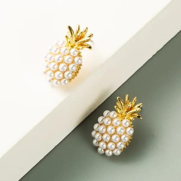 Pineapple Inlaid Pearls Alloy Artificial Gemstones Stud Earrings