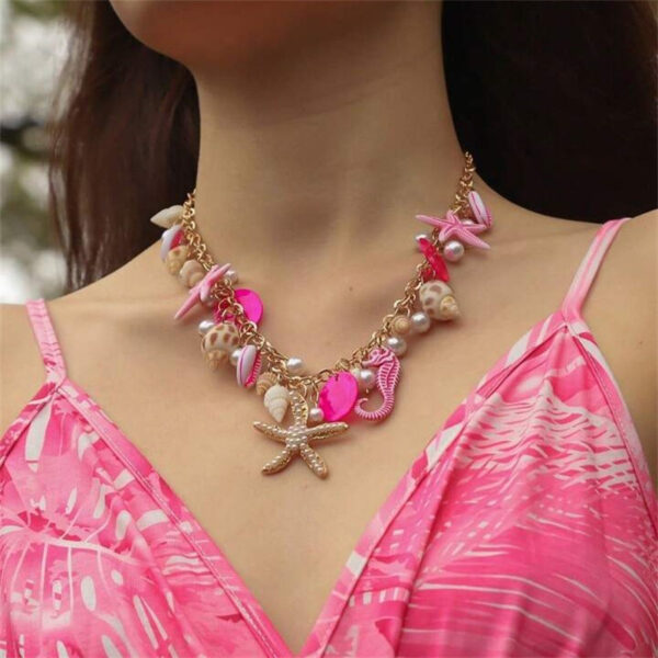 Wholesale Summer Beach Jewelry Starfish Series Pearl Starfish Conch Shell Necklace Women's Multi-element Beaded Crystal Necklace