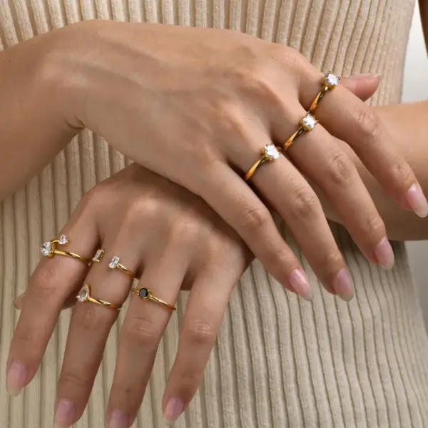 Wholesale PVD Coated Real Gold Plated 18K Gold Solid Color 201 Stainless Steel IG Style Simple Style Waterproof Non Tarnish Open Ring Rings