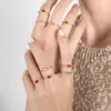 Wholesale 304 Stainless Steel Square Oval PVD Coated Glass Stone Zircon 18K Real Gold Plated Real Gold Plated Simple Style Waterproof Non Tarnish Plating Inlay Gold Rings