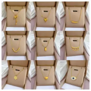 Wholesale Simple Style Geometric Gourd Titanium Steel Plating Rhinestones Pendant Necklace