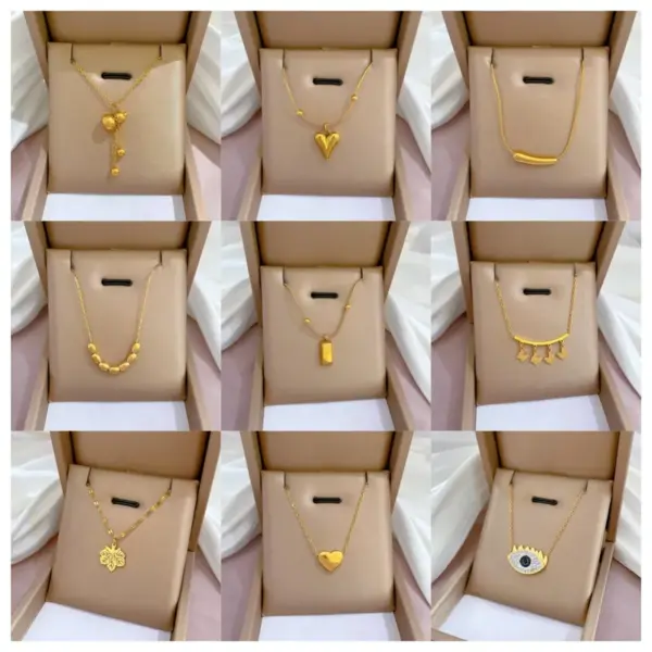 Wholesale Simple Style Geometric Gourd Titanium Steel Plating Rhinestones Pendant Necklace