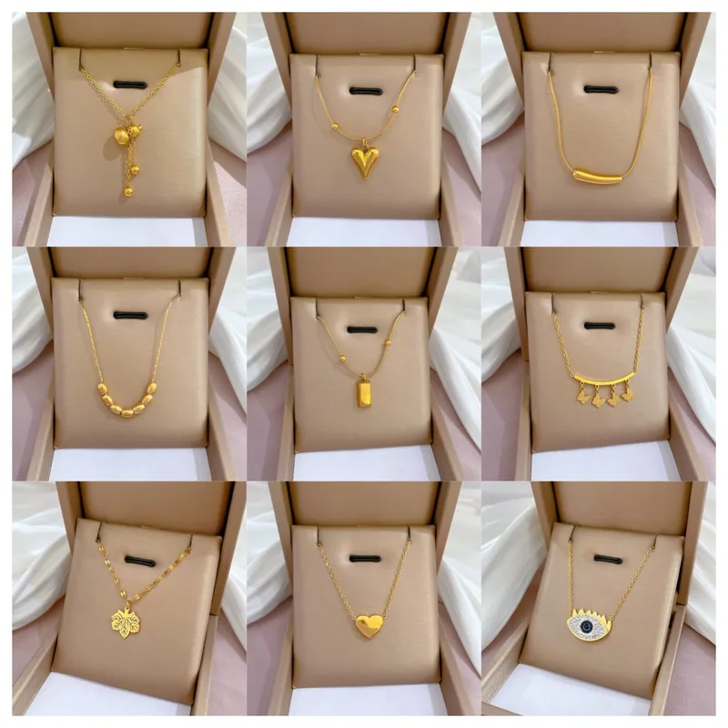 Wholesale Simple Style Geometric Gourd Titanium Steel Plating Rhinestones Pendant Necklace