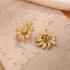 Wholesale 1 Pair/Package Casual Modern Style Sunflower Flower Polishing Plating 201 Stainless Steel 18K Gold Plated Earrings
