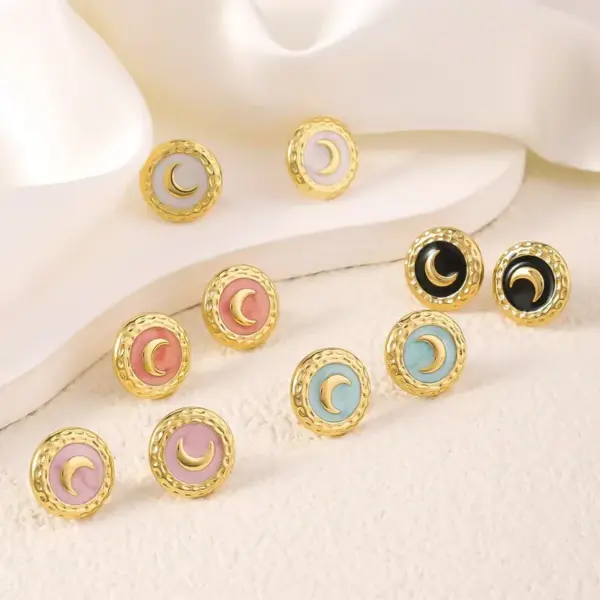 Wholesale 304 Stainless Steel Plastic Moon Electroplating Imitation Gold Romantic Simple Style Classic Style Plating Ear Studs