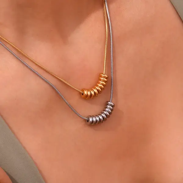 Wholesale 304 Stainless Steel Solid Color PVD Coated Stone-Free 18K Gold Plated Real Gold Plated Simple Style Waterproof Non Tarnish Plating Snake Chain Gold Pendant Necklace