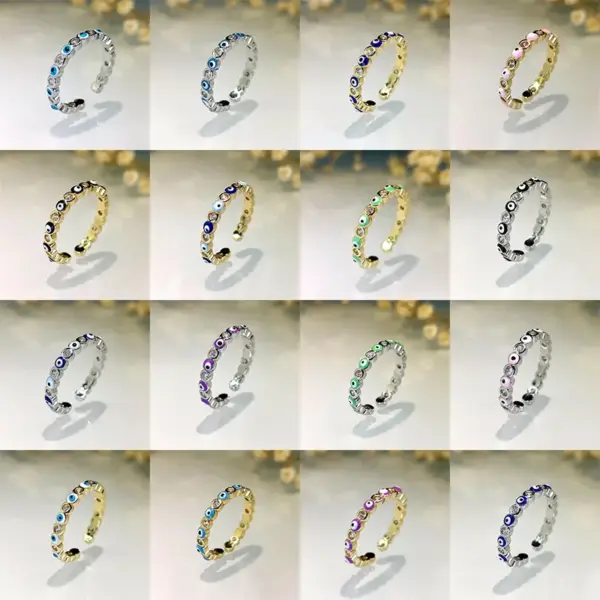 Wholesale Electroplating Golden Plated Eye Copper Fashion Enamel Rings