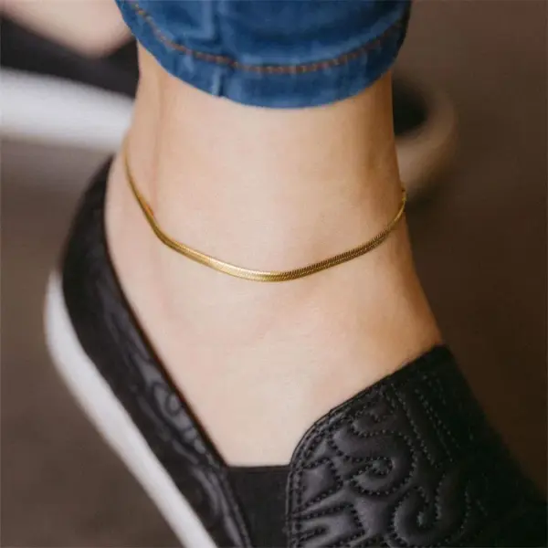 Fashion Stainless Steel Waterproof Non Tarnish No Inlaid PVD Coated Real Gold Plated Women'S Anklet