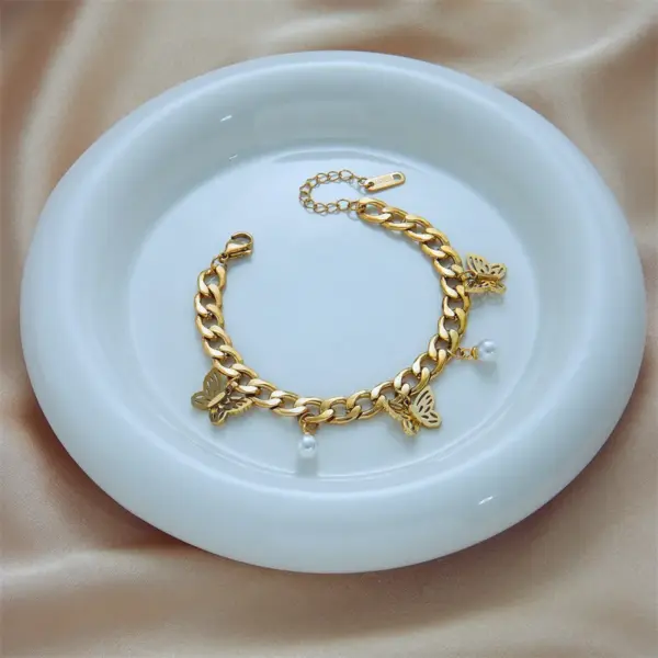Wholesale Basic Butterfly 304 Stainless Steel Artificial Pearls Stainless Steel Bracelets In Bulk