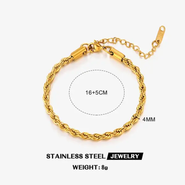 Ion Plating (IP) 18K Gold Plated Twist 304 Stainless Steel Simple Style Waterproof Non Tarnish 304 Stainless Steel Bracelets