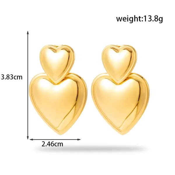 PVD Coated Heart Shape 304 Stainless Steel Simple Style Korean Style Waterproof Non Tarnish Drop Earrings