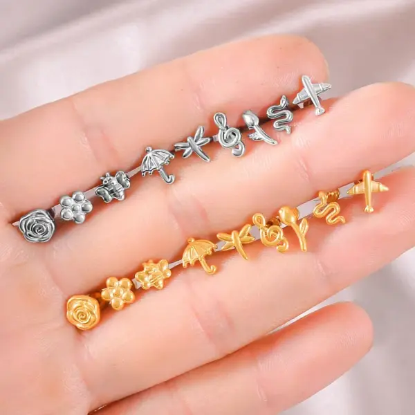 Wholesale 1 Pair Stainless Steel Vertical Bar Heart/Moon/Square Inlaid Synthetic Zircon Earrings Niche Design Sense Minimalist Style Simple Ear Piercing Gold Small Earrings