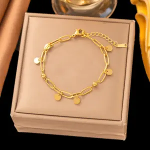 【E2131】Round Disc Chain Bracelet / Gold