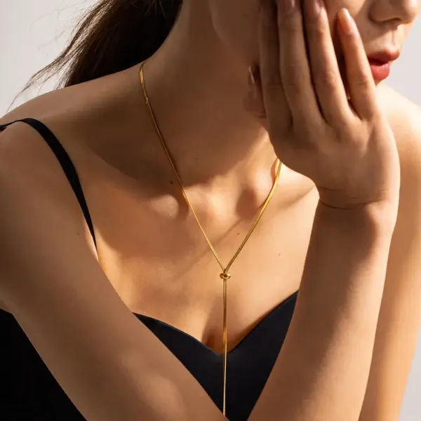 Wholesale 304 Stainless Steel Solid Color PVD Coated 18K Real Gold Plated Elegant Waterproof Non Tarnish Plating Long Necklace