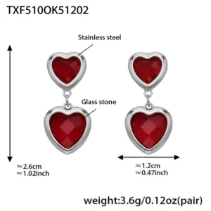 TXF510-Red Faceted Stone Steel Color Earrings