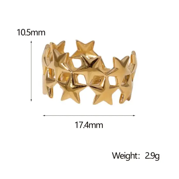 Wholesale PVD Coated Real Gold Plated 18K Gold Pentagram Star 304 Stainless Steel Modern Style Simple Style Waterproof Non Tarnish Open Rings