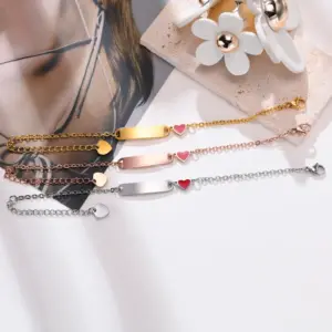 Wholesale PVD Coated Gold Plated Heart Shape Rectangle Stainless Steel Simple Style Waterproof Non Tarnish 201 Stainless Steel Bracelets