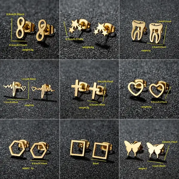 Wholesale PVD Coated 18K Gold Real Gold Plated Cross Heart Shape Butterfly 304 Stainless Steel Cute Japanese Style Waterproof Non Tarnish Ear Studs