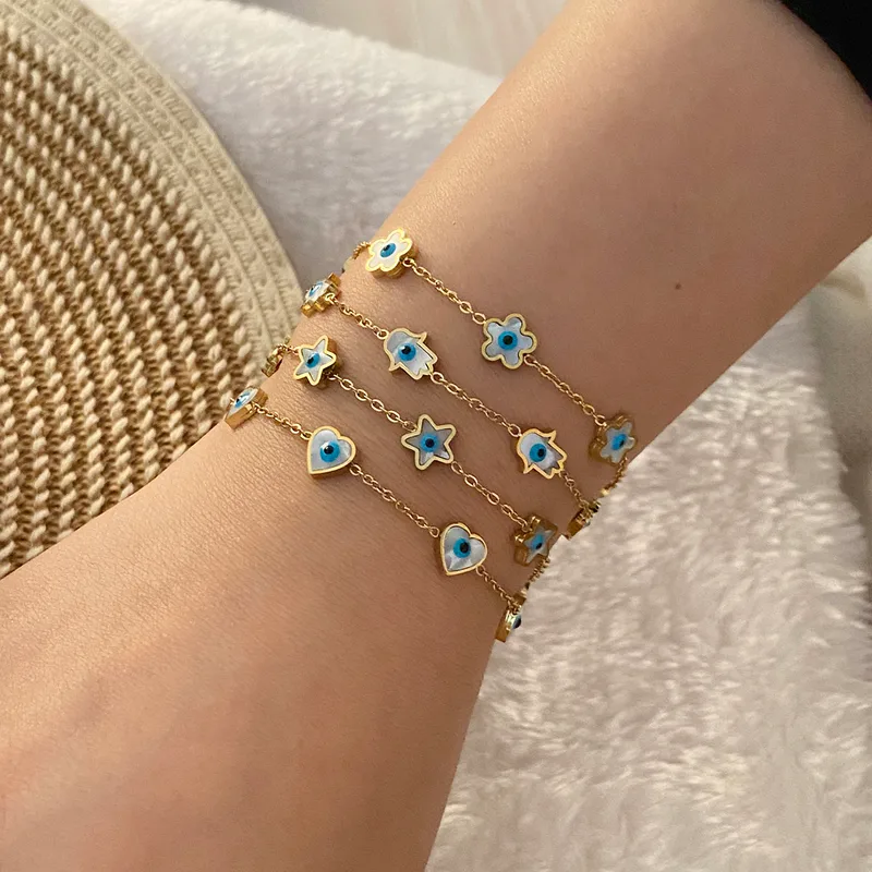 Wholesale PVD Coated 18K Gold Real Gold Plated Star Flower 304 Stainless Steel Elegant Cute Waterproof Non Tarnish 304 Stainless Steel Bracelets