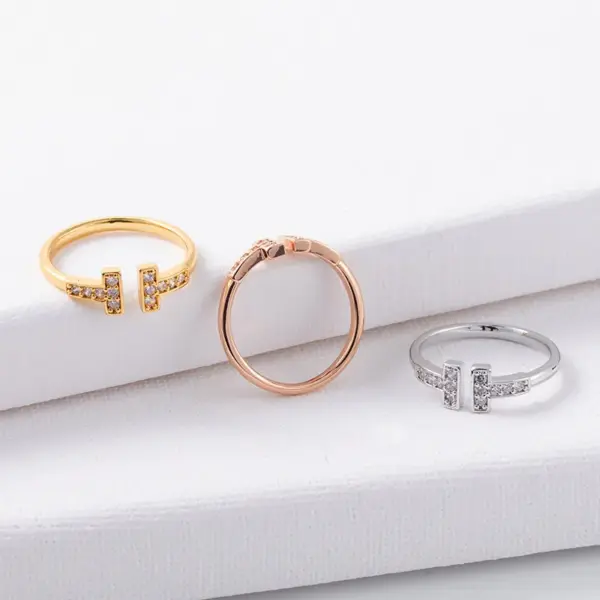 Wholesale 1 Piece Simple Style Letter Copper Plating Inlay Zircon Open Ring