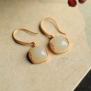 Wholesale 2024 New Ancient Gold Hetian Jade Sugar Earrings Women's Chinese National Style Mother's Day Gift Earrings