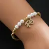 Wholesale Simple Mama Pearl Virgin Mary Copper Zircon Gold-plated Bracelet