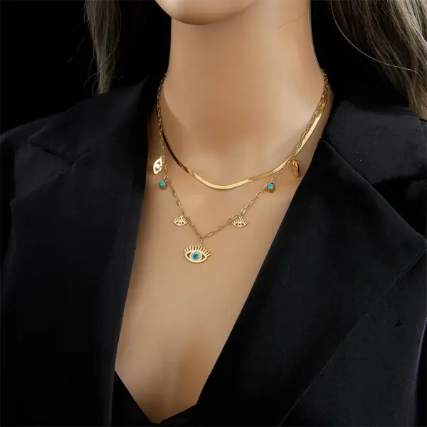PVD Coated 18K Gold Plated Eye Stainless Steel Vintage Style Waterproof Non Tarnish 304 Stainless Steel Layered Necklaces