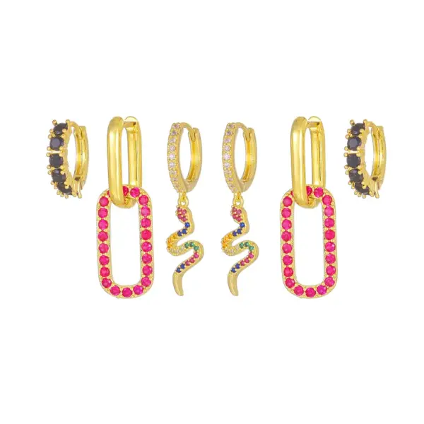 Wholesale Cute Sweet Geometric Brass Plating Inlay Zircon 18k Gold Plated Silver Plated Drop Earrings