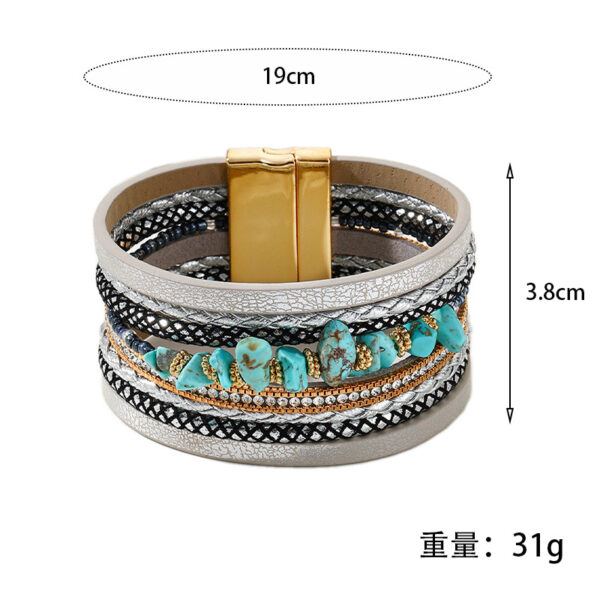 Wholesale Bohemian style turquoise beads string leather women's bracelet creative retro turquoise magnet buckle bracelet