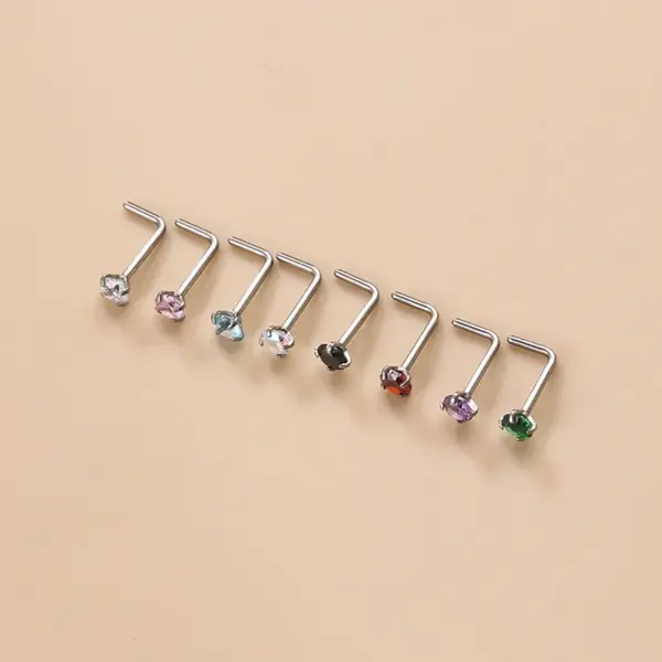 1 Piece 316L Stainless Steel Zircon Nose Rings & Studs Geometric Waterproof Non Tarnish Surgical Steel