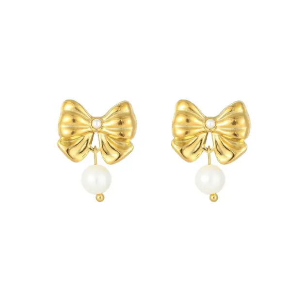 Wholesale 1 Pair Ig Style Sweet Bow Knot Plating Inlay Titanium Steel Pearl Earrings
