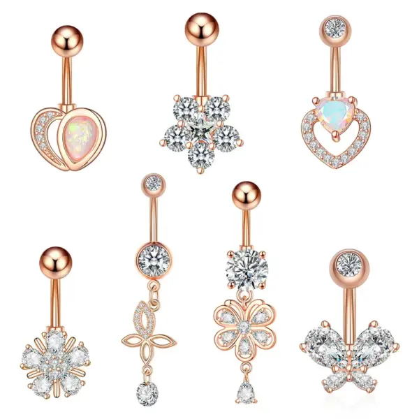 Wholesale Fashion Heart Shape Flower Butterfly Stainless Steel Plating Inlay Zircon Belly Ring 1 Piece