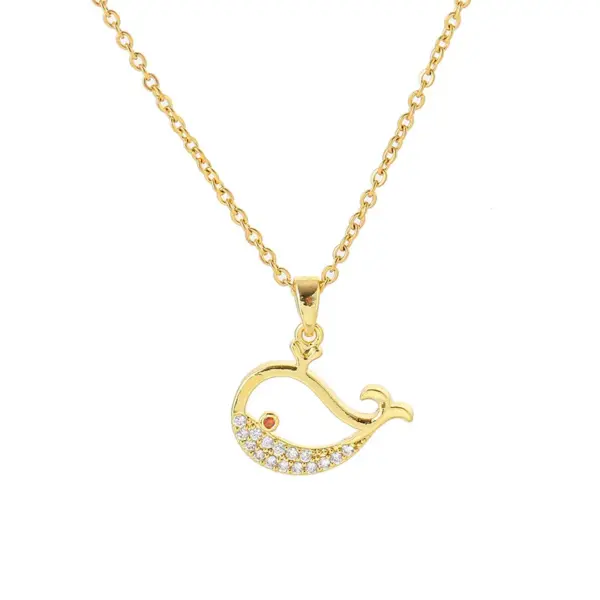 Wholesale Copper 18K Gold Plated Cute Plating Hollow Out Inlay Whale Zircon Pendant Necklace