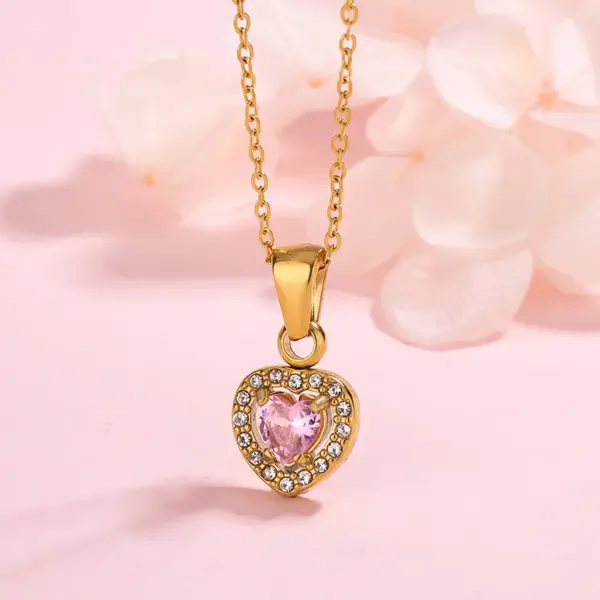 304 Stainless Steel Glass Heart Shape Ion Plating (IP) Artificial Rhinestones 18K Gold Plated Vintage Style French Style Classic Style Waterproof Non Tarnish Inlay Cable Chain Multicolor-Golden Yellow Pendant Necklace Necklace