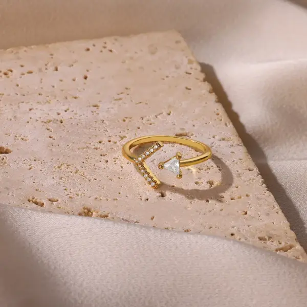 PVD Coated Real Gold Plated Geometric Cross 304 Stainless Steel IG Style Elegant Basic Waterproof Non Tarnish Open Rings