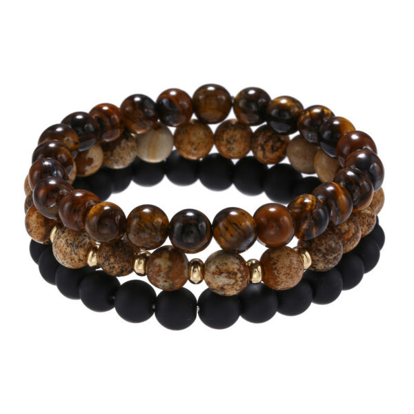 Wholesale Cross-Border Men's Hand Jewelry, Simple and Versatile 8mm Black Frosted Tiger Eye Picture Stone Elastic Set Stacking Bracelet for Men
