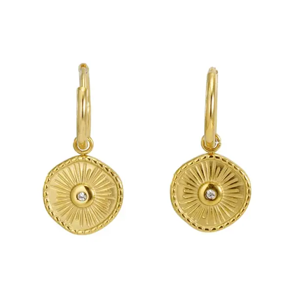 Wholesale 1 Pair Retro Round Inlay 304 Stainless Steel Rhinestones 18K Gold Plated Stainless Steel Earrings