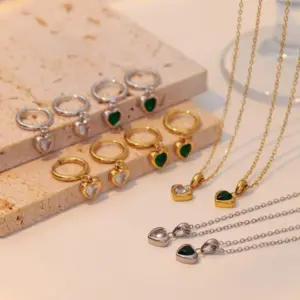 PVD Coated 18K Gold Platinum Real Gold Plated Heart Shape 304 Stainless Steel Elegant Sweet Waterproof Non Tarnish Earrings Necklace