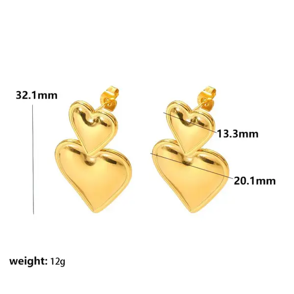 PVD Coated Real Gold Plated Heart Shape Titanium Steel Elegant Sweet Waterproof Non Tarnish Drop Earrings