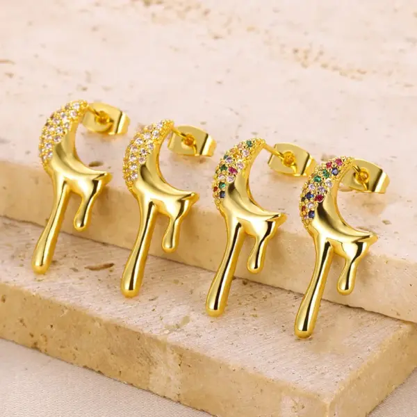 Wholesale Light Luxury Elegant Moon Water Drop Heart Women's Earrings Geometric Simple Zircon Vacuum Plating (Fired) Daily New Year Jewelry Earrings Gift