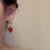 Wholesale Strawberry Candy French Retro Girly Style Imitation Pearl Cute Strawberry Earrings Women's Bow Red Berry Earrings