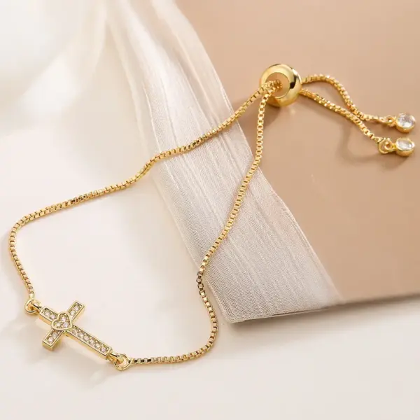 Wholesale Jewelry Retro Simple Style Cross Copper Bracelets Box Chain