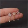 316L Stainless Steel Copper Zircon Ear Cartilage Rings & Studs Flower Waterproof Non Tarnish Surgical Steel Women'S
