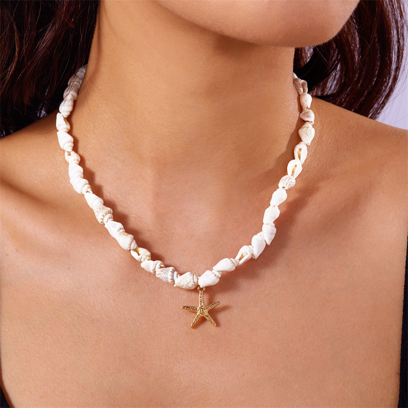 Wholesale European and American Bohemian Holiday Necklace Women's Instagram Summer Dopamine Conch Shell Starfish Necklace Colorful Necklace