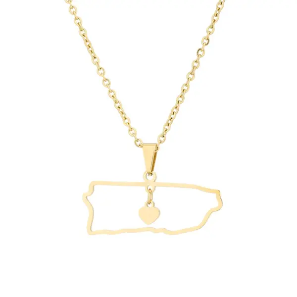 Water Plating 18K Gold Plated Map Heart Shape Stainless Steel Casual Simple Style 304 Stainless Steel Pendant Necklace Long Necklace