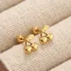 Wholesale Moon Pattern Valentine's Day Stud Earrings For Unisex, 304 Stainless Steel With 18K Real Gold Plated 0.03µm Thickness And Zircon Inlay